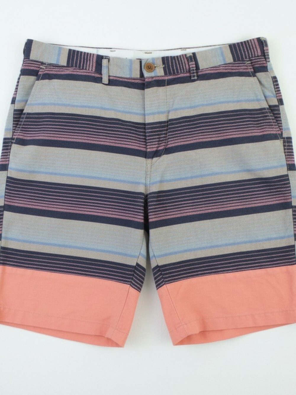 Scotch & Soda Navy Blue Gray Horizontal Stripe Coral Hem Bermuda Shorts